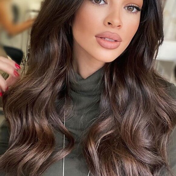 Long Wavy Brown Hair Wig 26" Back Length with center parting